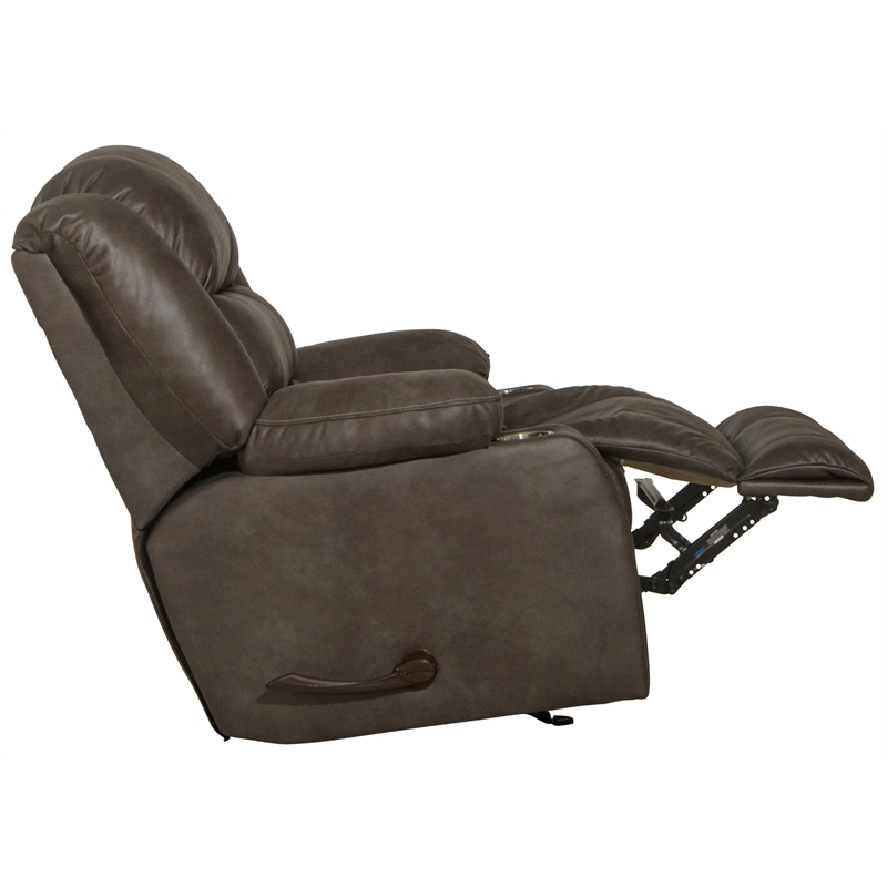Bowery Hill Rocker Recliner with Dual Cupholders in Gray Polyester Fabric