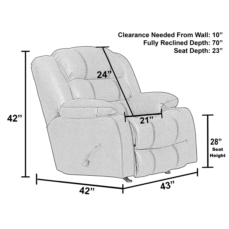Bowery Hill Rocker Recliner with Dual Cupholders in Gray Polyester Fabric