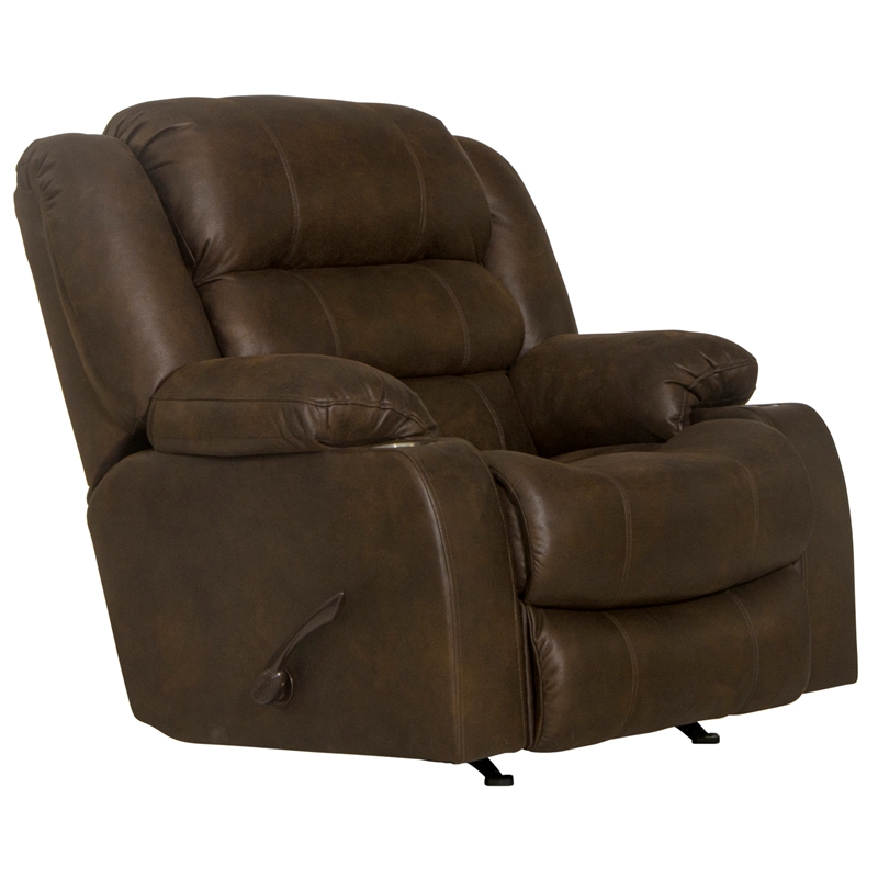 Bowery Hill Rocker Recliner with Dual Cupholders in Brown Polyester Fabric