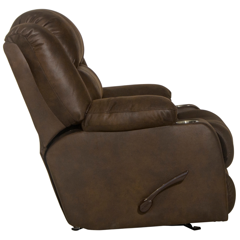 Bowery Hill Rocker Recliner with Dual Cupholders in Brown Polyester Fabric