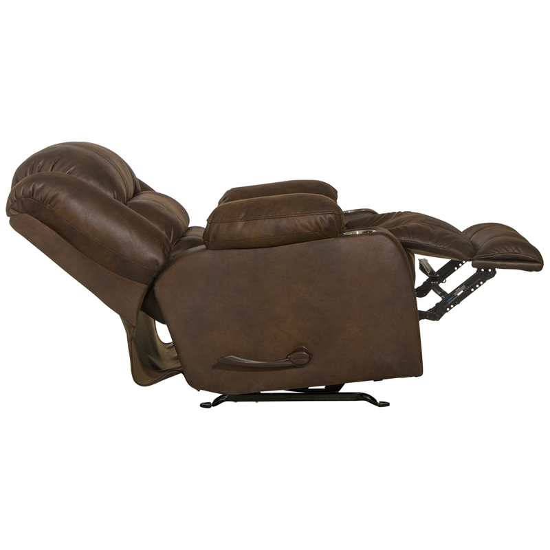 Bowery Hill Rocker Recliner with Dual Cupholders in Brown Polyester Fabric