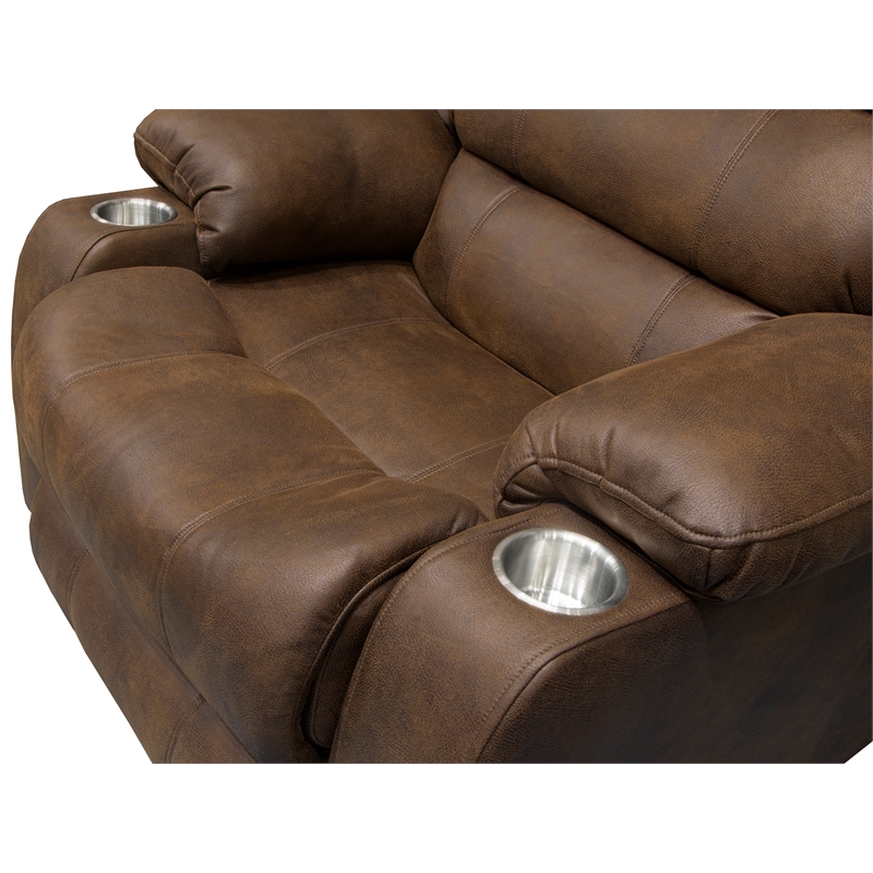 Bowery Hill Rocker Recliner with Dual Cupholders in Brown Polyester Fabric