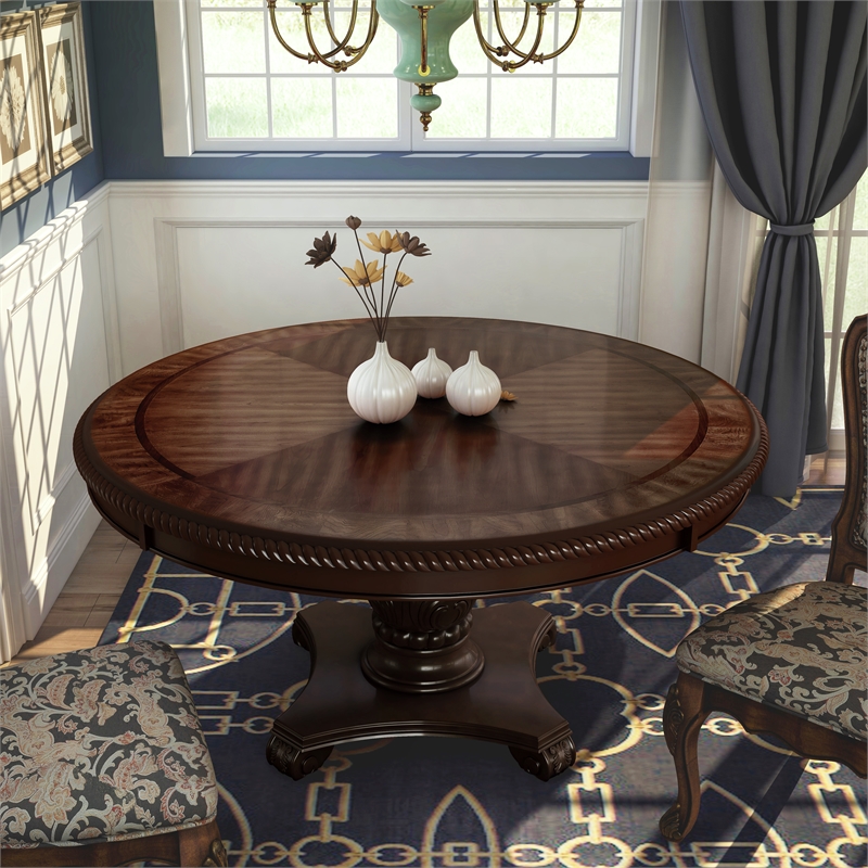 Bowery Hill Traditional Wood Pedestal Dining Table in Brown Cherry