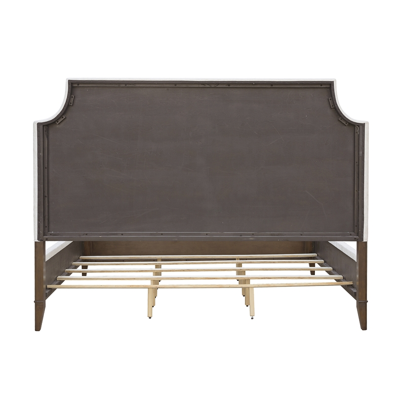 Bowery Hill Queen Upholstered Bed in White Cloud Fabric with Nailhead