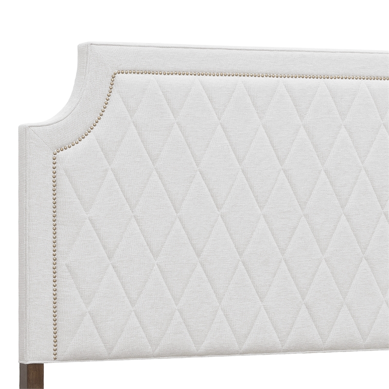 Bowery Hill Queen Upholstered Bed in White Cloud Fabric with Nailhead