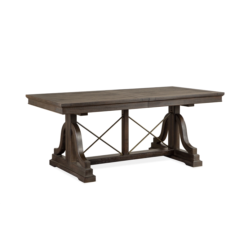 Bowery Hill Trestle Dining Table in Graphite with Extension Leaf