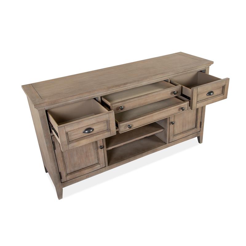 Bowery Hill Wood Buffet with Drawers and Wine Rack in Dovetail Gray