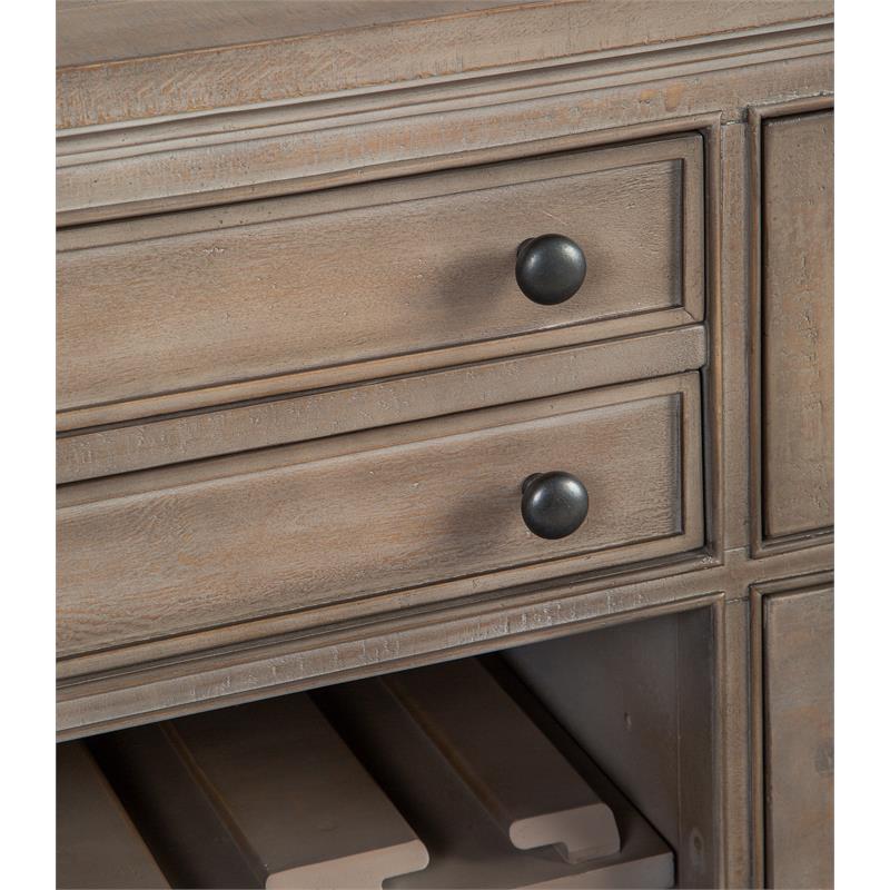Bowery Hill Wood Buffet with Drawers and Wine Rack in Dovetail Gray