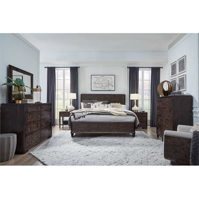 Bowery Hill Contemporary Queen Panel Bed in Espresso With Bolt On Rails
