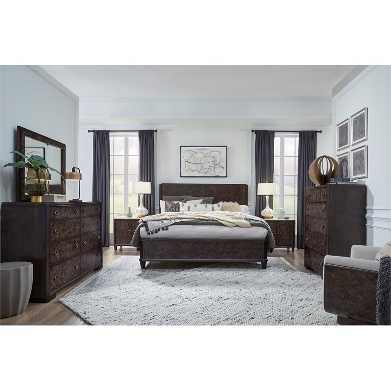 Bowery Hill Contemporary Queen Panel Bed in Espresso With Bolt On Rails