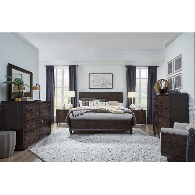 Bowery Hill Contemporary Queen Panel Bed in Espresso With Bolt On Rails