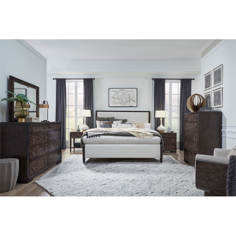 Bowery Hill Contemporary King Upholstered Panel Bed in Espresso