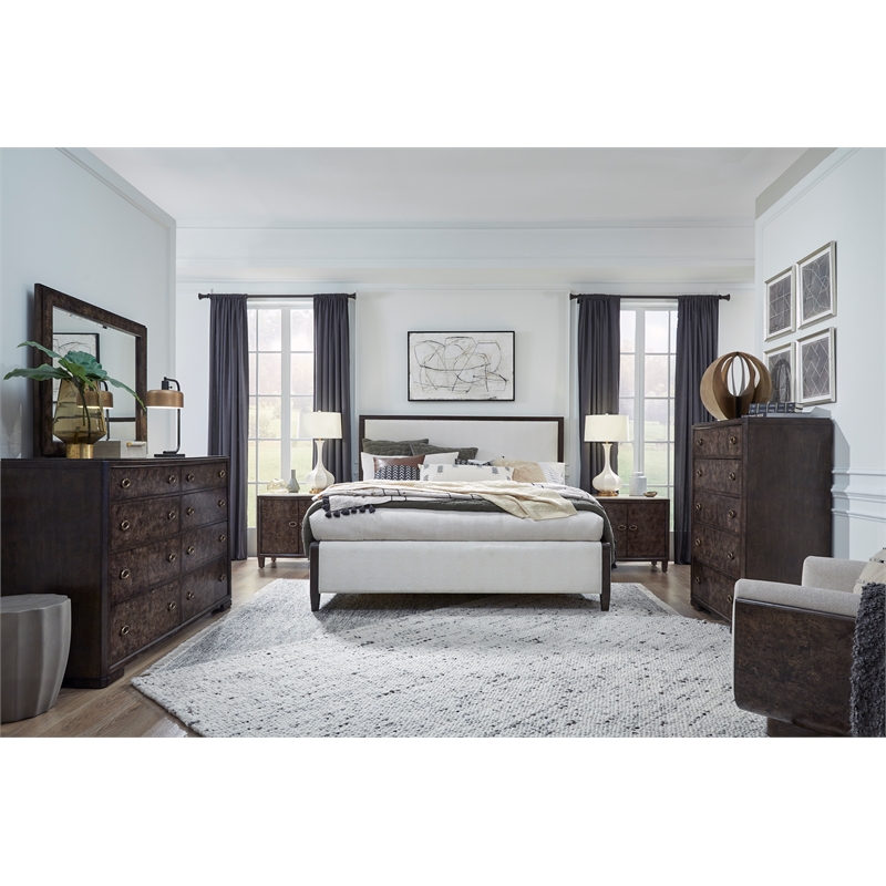 Bowery Hill Contemporary King Upholstered Panel Bed in Espresso