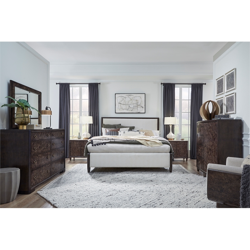 Bowery Hill Contemporary King Upholstered Panel Bed in Espresso