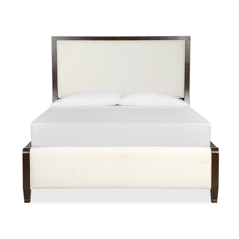 Bowery Hill Queen Upholstered Panel Bed in Espresso With Metal Caps