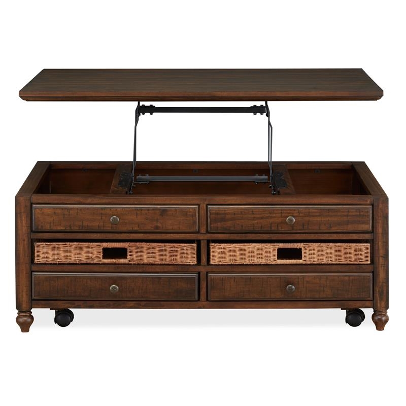 Bowery Hill Contemporary 4-Drawer Lift Top Coffee Table in Brown
