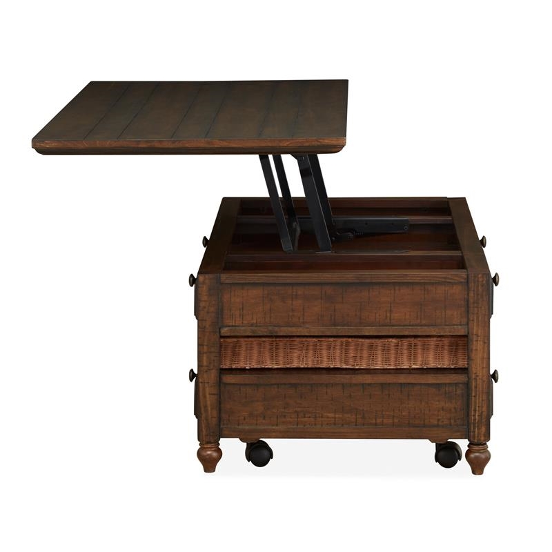 Bowery Hill Contemporary 4-Drawer Lift Top Coffee Table in Brown