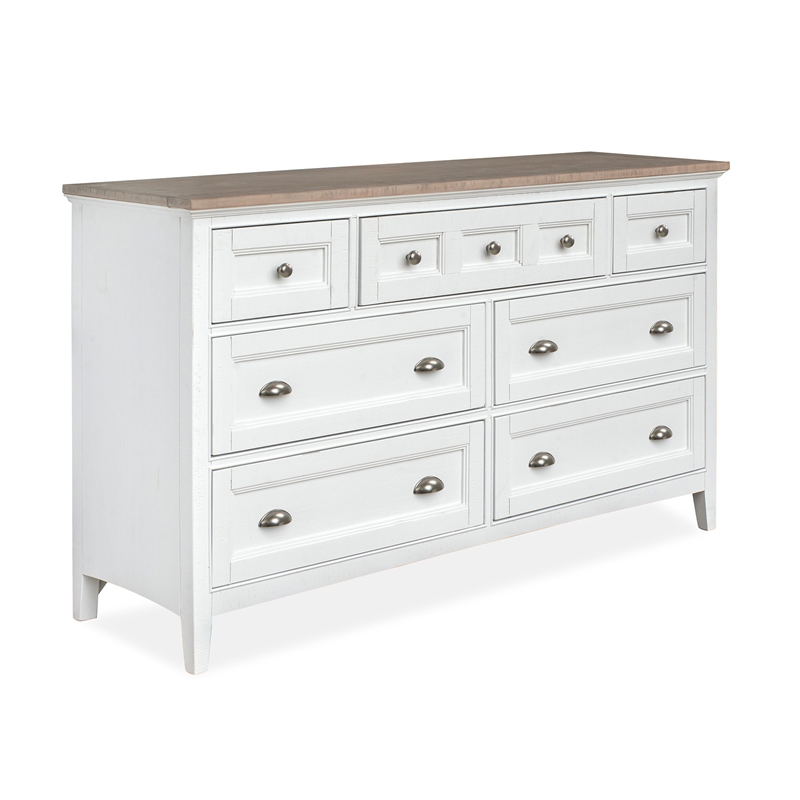 Bowery Hill 2-Tone Drawer Dresser With Landscape Mirror in Chalk White