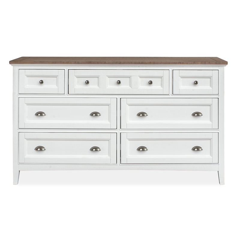 Bowery Hill 2-Tone Drawer Dresser With Landscape Mirror in Chalk White