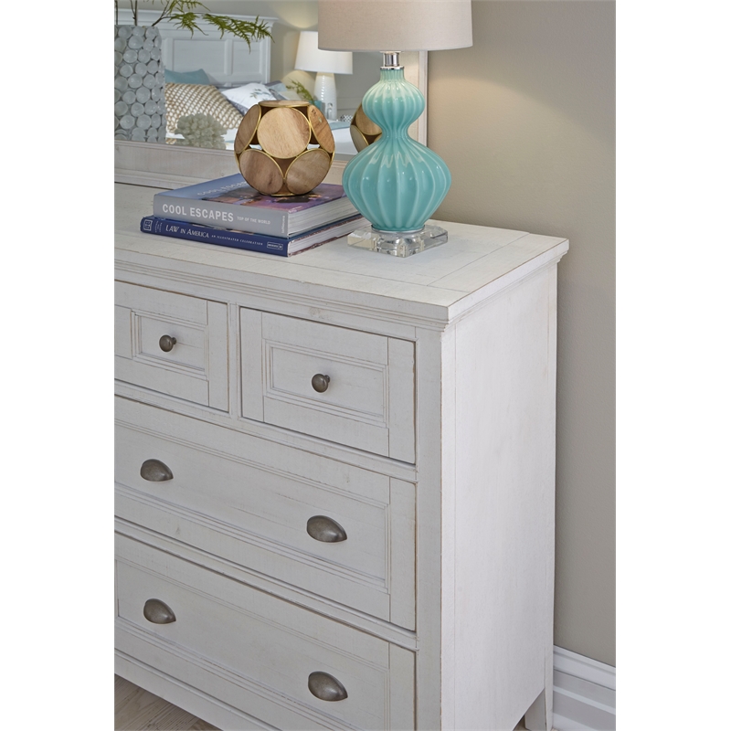 Bowery Hill 2-Tone Drawer Dresser With Landscape Mirror in Chalk White