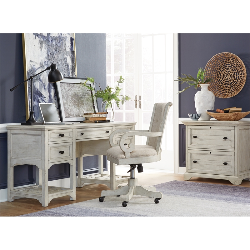 Bowery Hill Contemporary Alabaster Upholstered Swivel Chair With Casters
