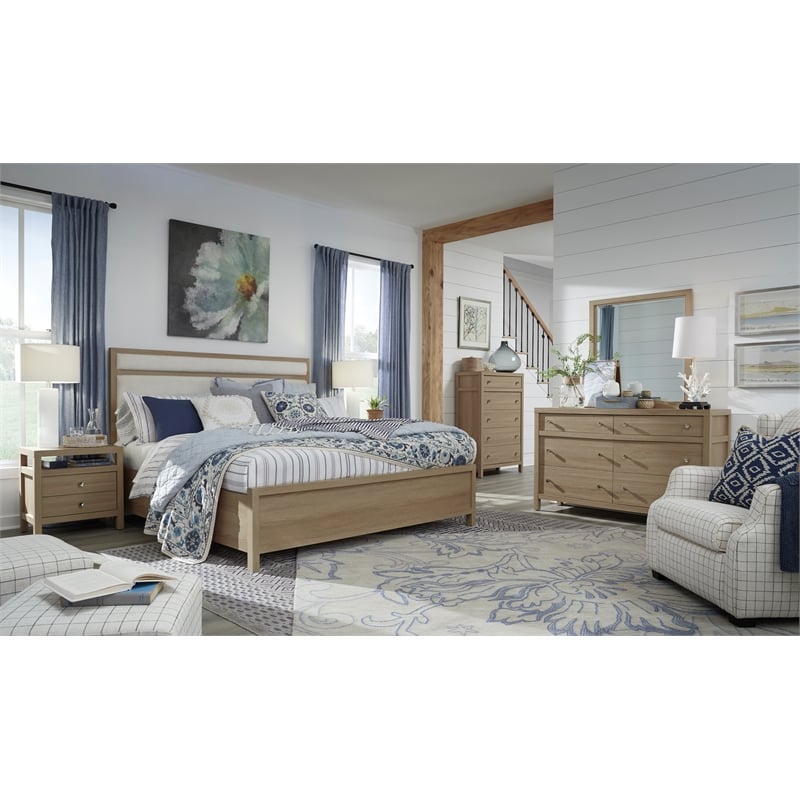 Bowery Hill Contemporary Queen Upholstered Panel Bed in Sandstone Beige