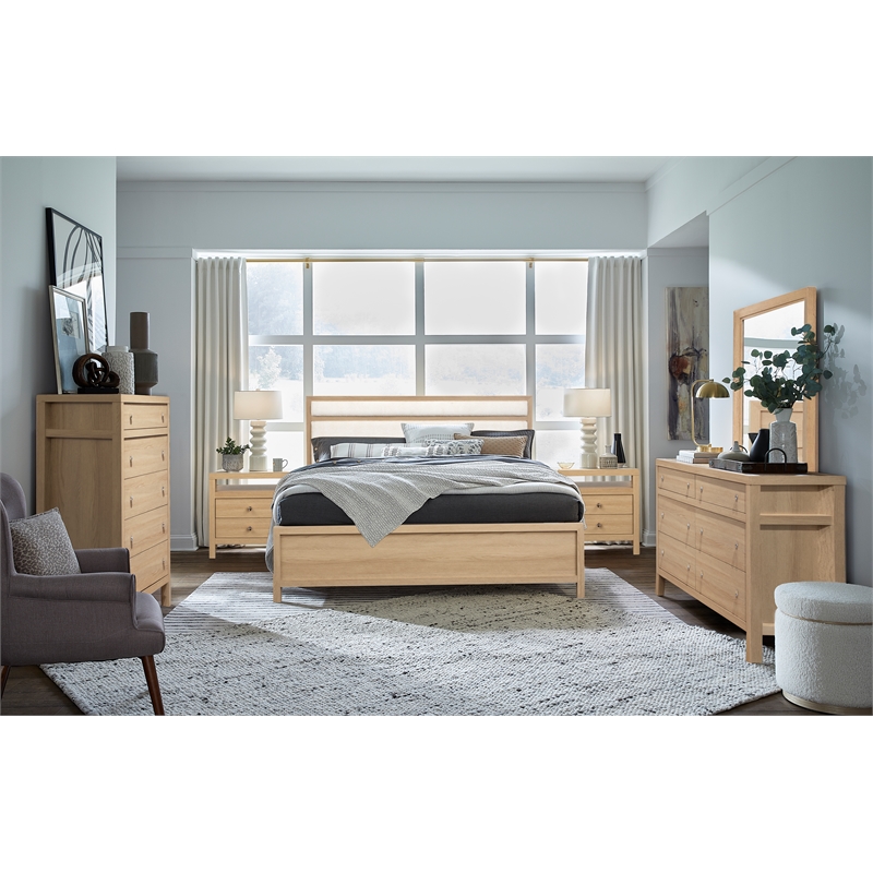 Bowery Hill Contemporary Queen Upholstered Panel Bed in Sandstone Beige
