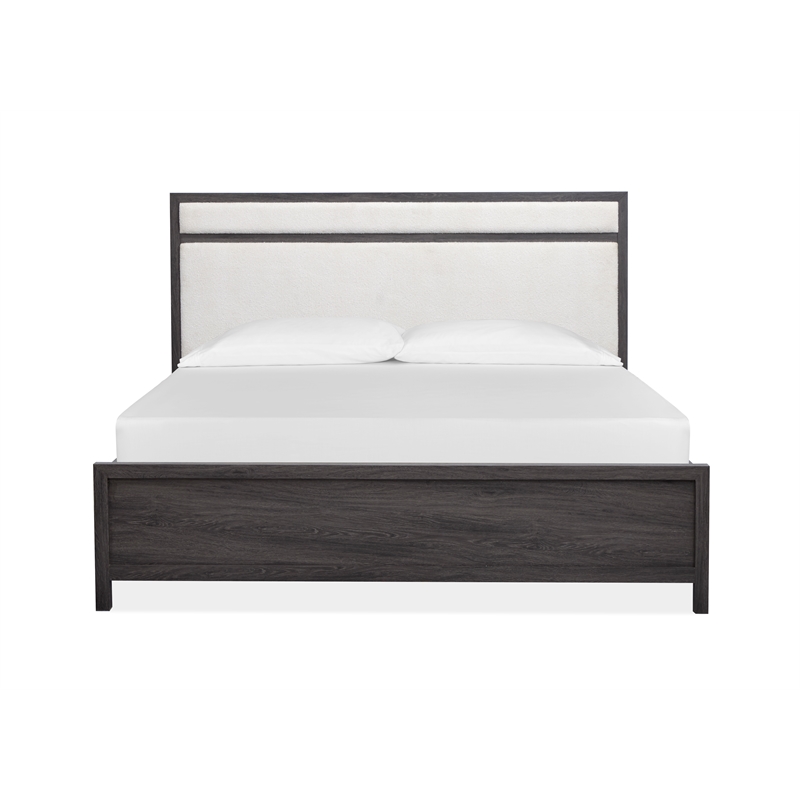 Bowery Hill Contemporary King Upholstered Panel Bed in Raisin Black