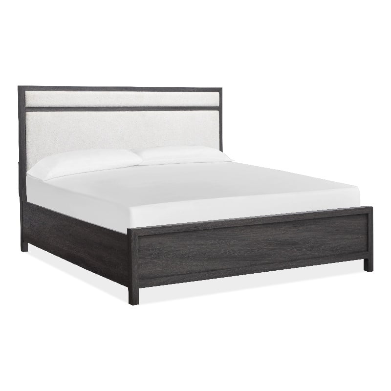 Bowery Hill Contemporary King Upholstered Panel Bed in Raisin Black