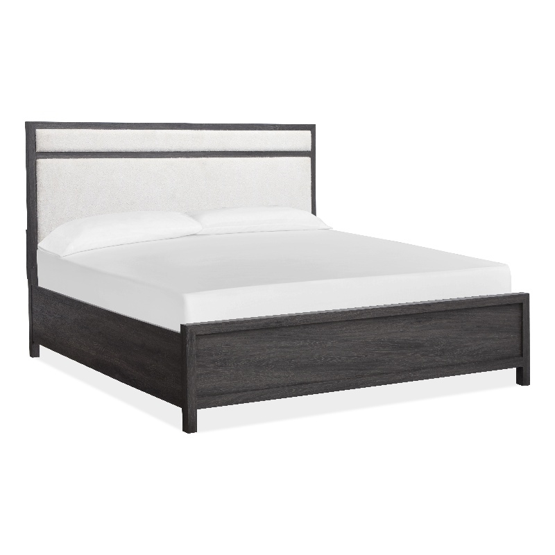 Bowery Hill Contemporary Queen Upholstered Panel Bed in Raisin Black