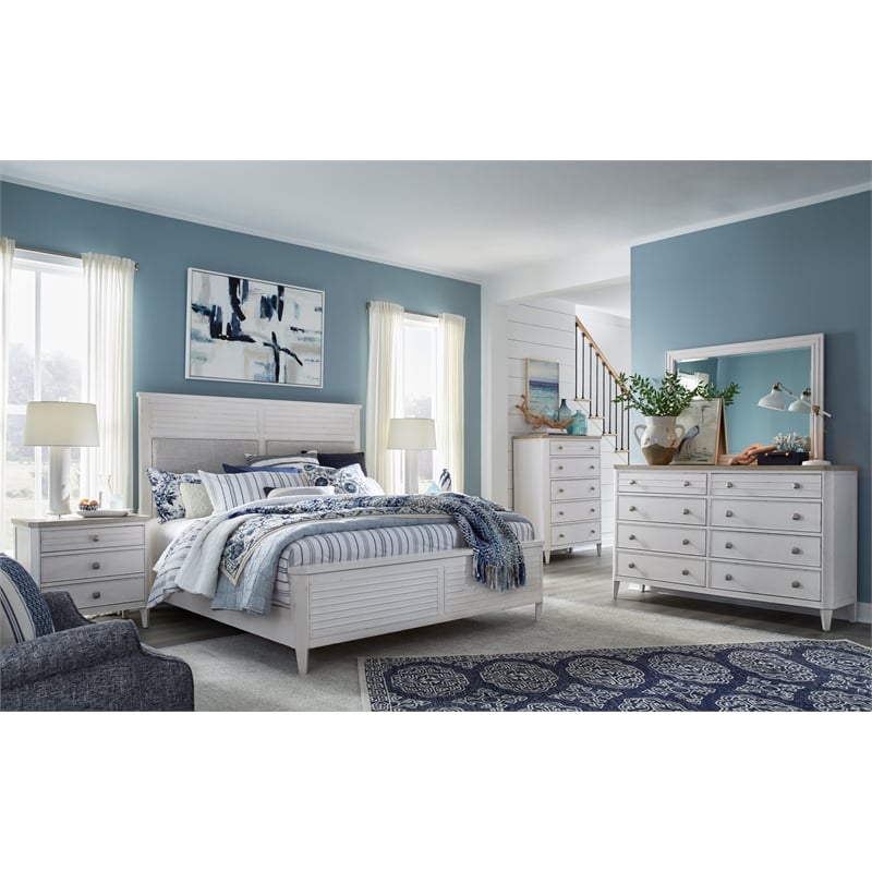 Bowery Hill King Upholstered Panel Bed in Sea Pearl and Driftwood