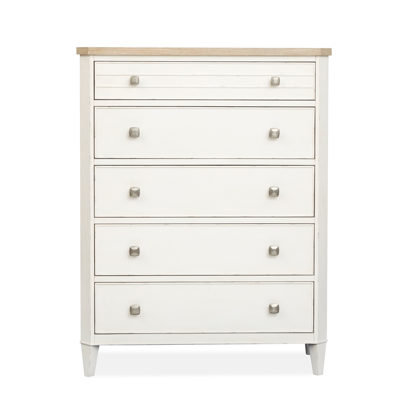 Bowery Hill Contemporary 5-Drawer Chest in Sea Pearl and Driftwood