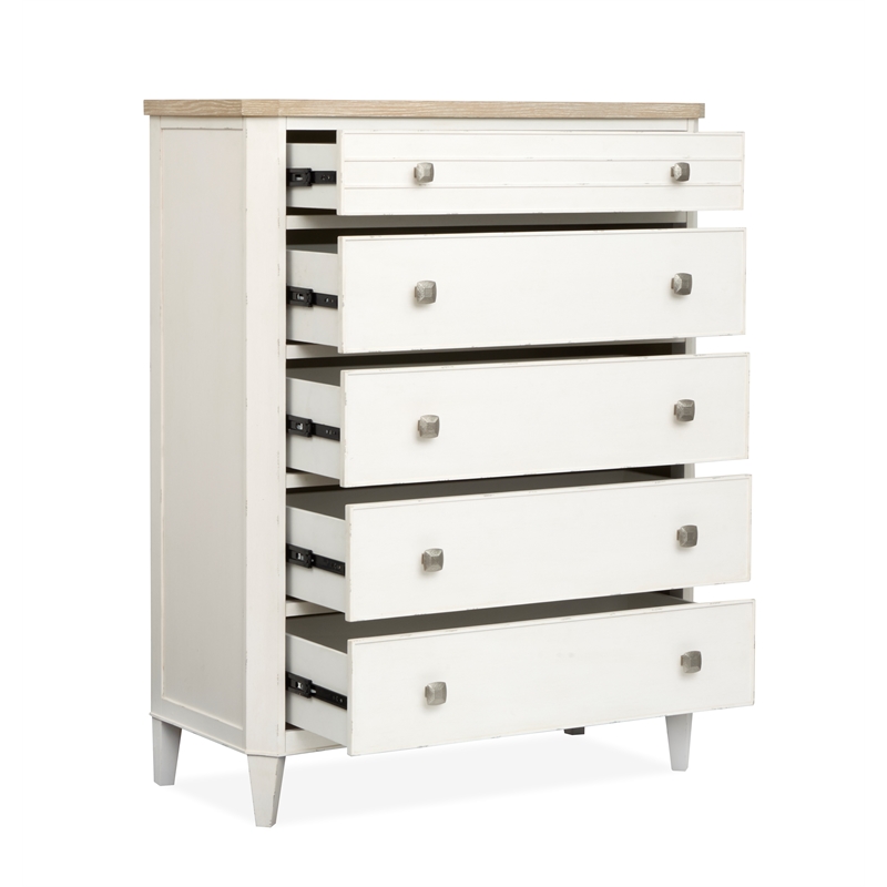 Bowery Hill Contemporary 5-Drawer Chest in Sea Pearl and Driftwood