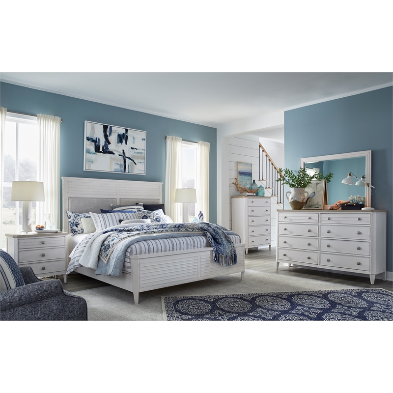 Bowery Hill Queen Upholstered Panel Bed in Sea Pearl and Driftwood