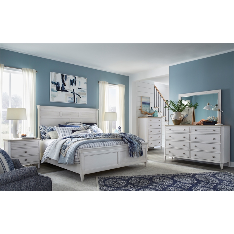 Bowery Hill Queen Classic Panel Bed in Sea Pearl and Driftwood