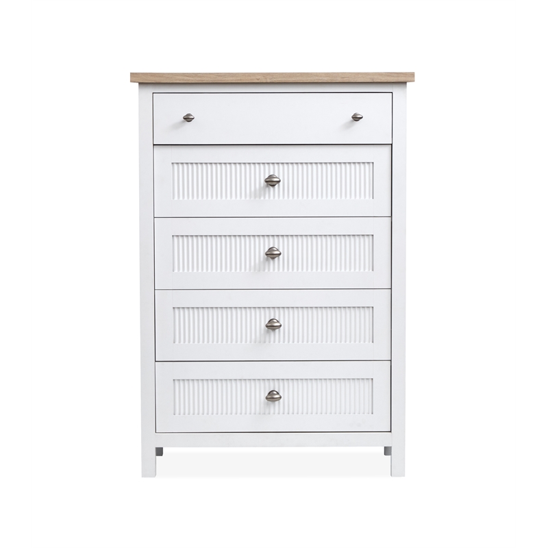 Bowery Hill 5-Drawer Chest in White Whisp and Sand With Soft Close