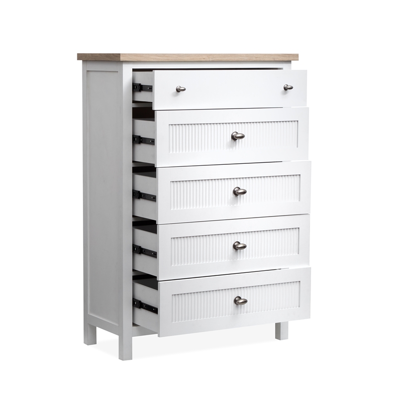Bowery Hill 5-Drawer Chest in White Whisp and Sand With Soft Close