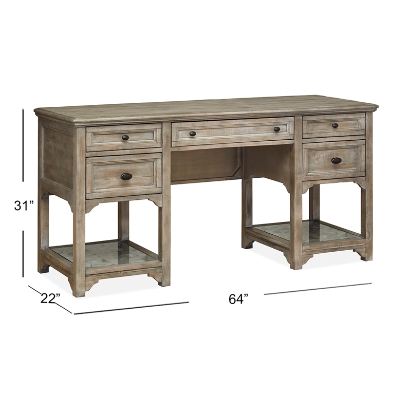 Bowery Hill 4-Drawer Executive Desk With Glass Shelves in Dovetail Grey