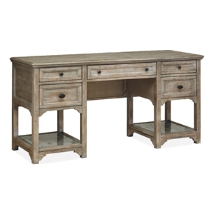 Bowery Hill 4-Drawer Executive Desk With Glass Shelves in Dovetail Grey