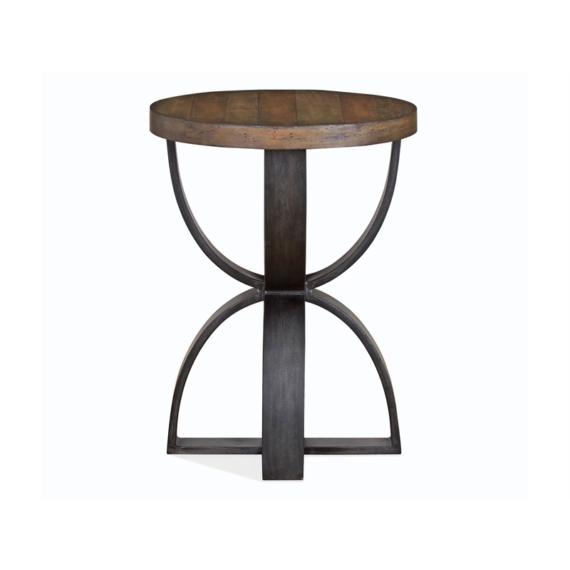 Bowery Hill Round Accent Table in Rustic Honey and Distressed Iron