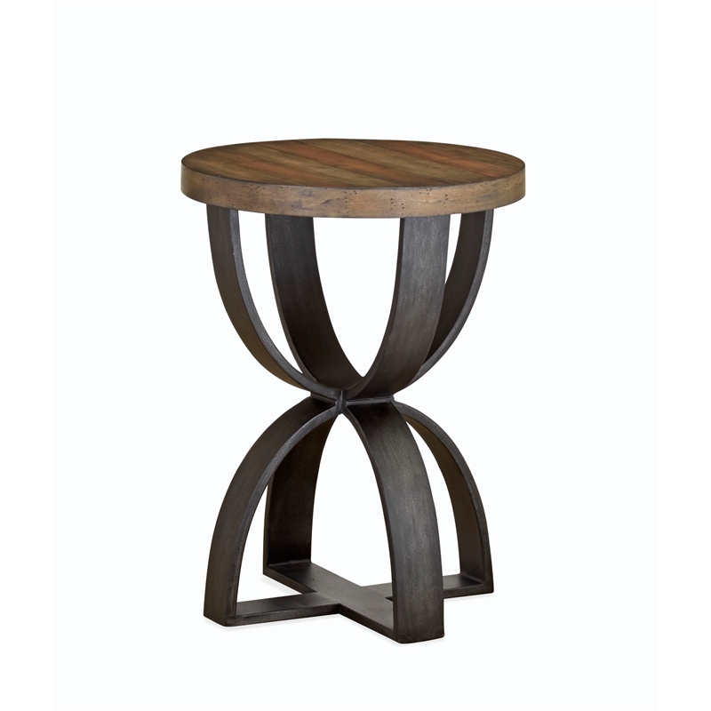 Bowery Hill Round Accent Table in Rustic Honey and Distressed Iron