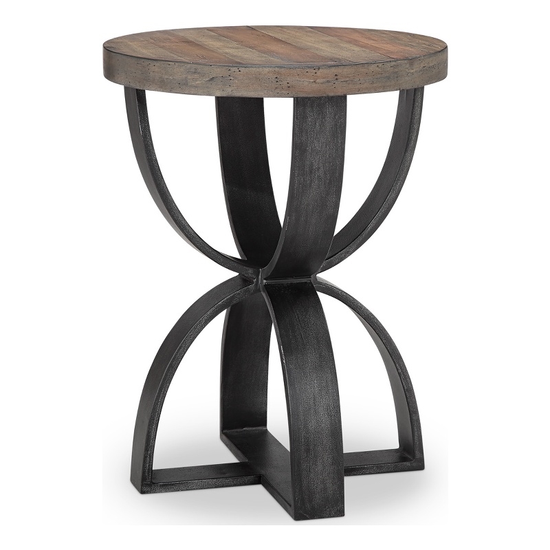 Bowery Hill Round Accent Table in Rustic Honey and Distressed Iron