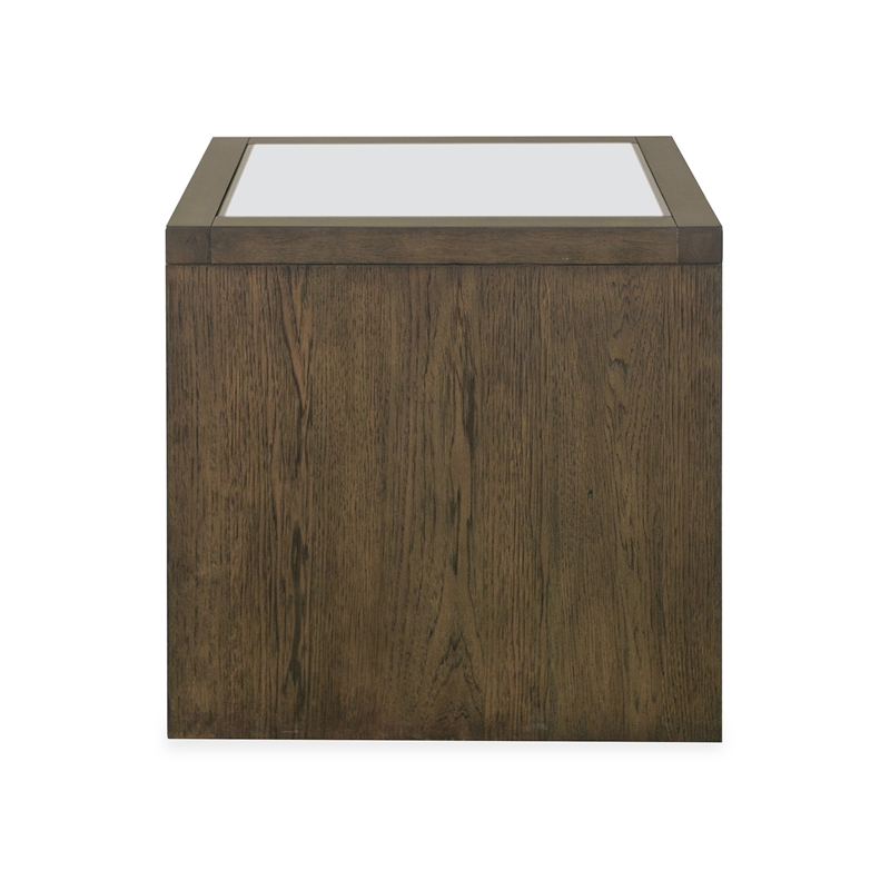 Bowery Hill Glass Top Rectangular End Table With Drawer in Homestead Brown