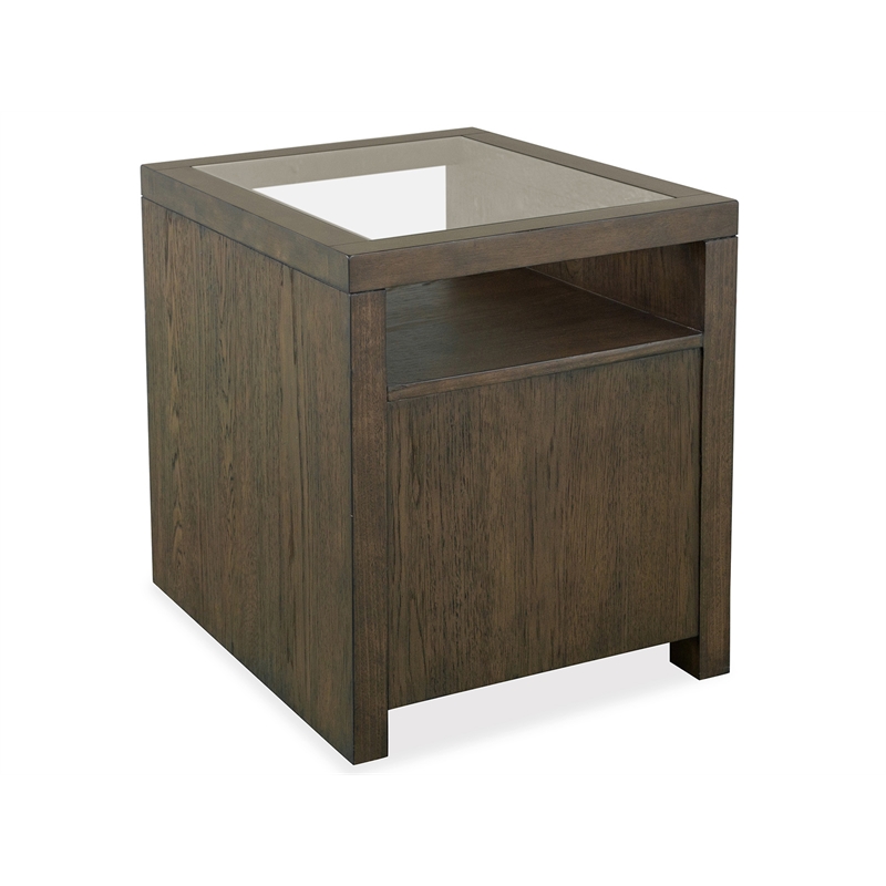 Bowery Hill Glass Top Rectangular End Table With Drawer in Homestead Brown