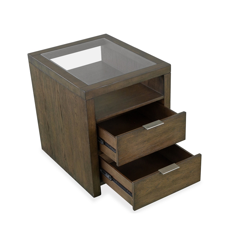 Bowery Hill Glass Top Rectangular End Table With Drawer in Homestead Brown