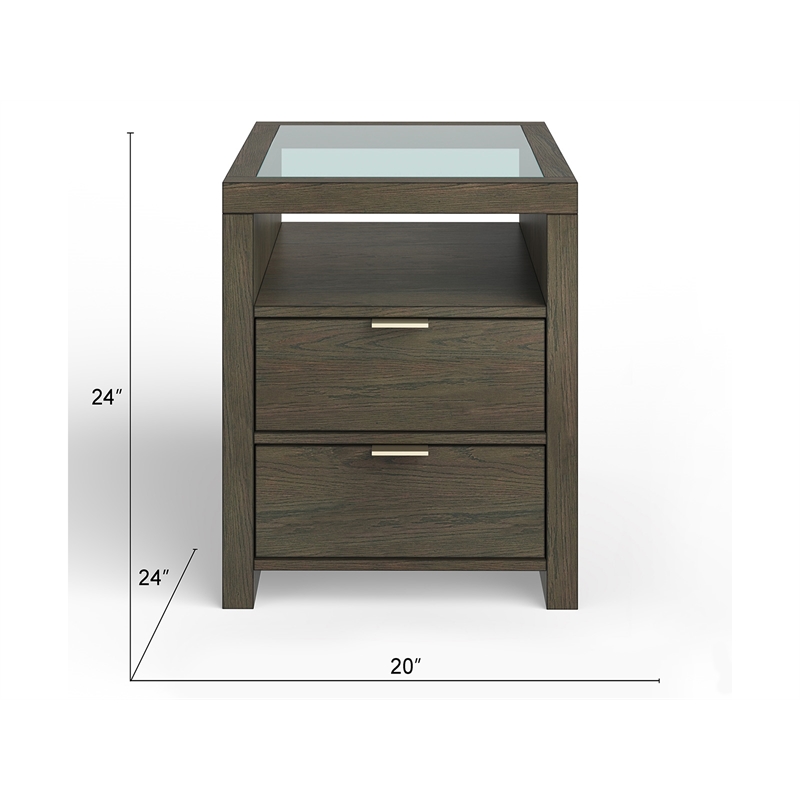 Bowery Hill Glass Top Rectangular End Table With Drawer in Homestead Brown