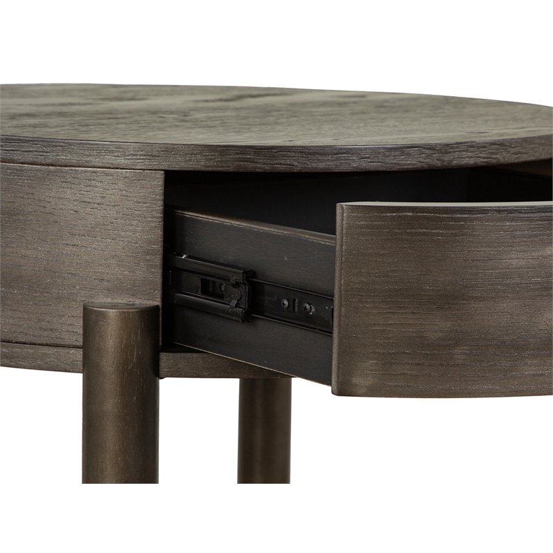 Bowery Hill Round End Table With Drawer and Shelf in Coffee Bean