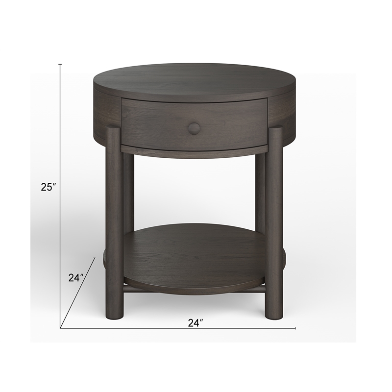 Bowery Hill Round End Table With Drawer and Shelf in Coffee Bean