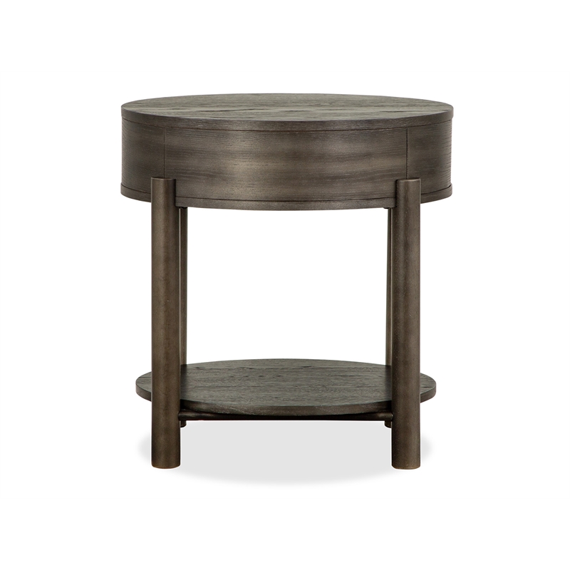 Bowery Hill Round End Table With Drawer and Shelf in Coffee Bean