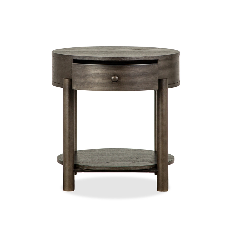 Bowery Hill Round End Table With Drawer and Shelf in Coffee Bean
